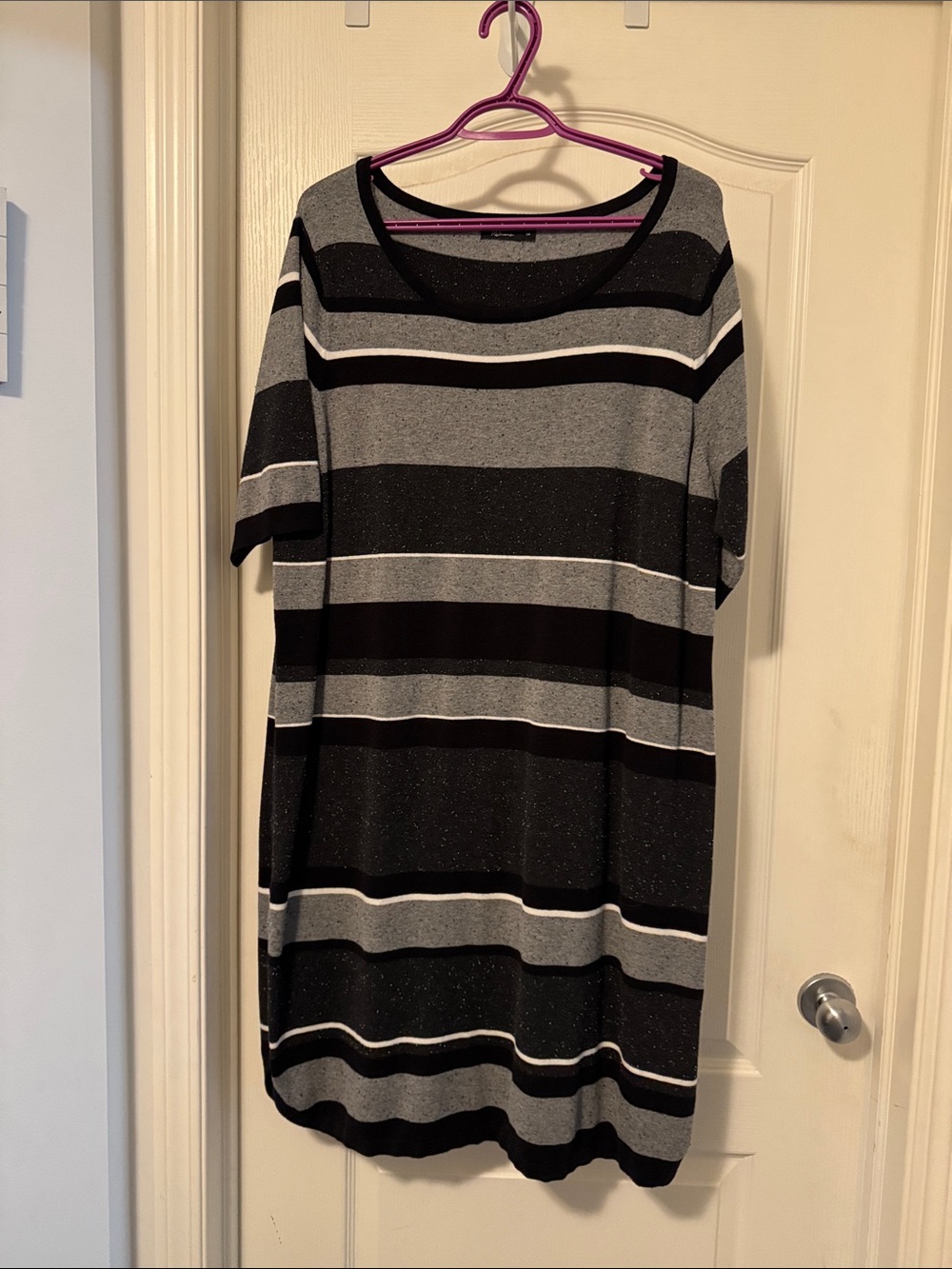 Reitmans Black, Gray & White Striped Midi Dress